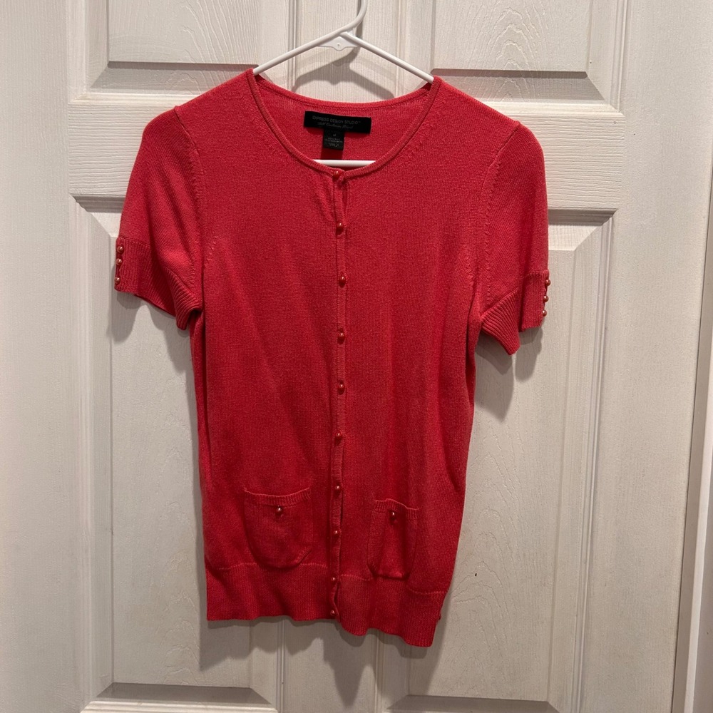 Express Design Studio Silk Cashmere Blend Short Sleeve Cardigan Pink‎ Medium